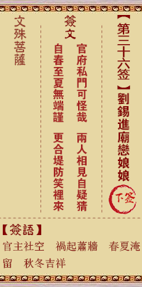 文殊菩萨灵签 第36签解签：刘锡进庙恋娘娘（刘锡科甲遭阻）